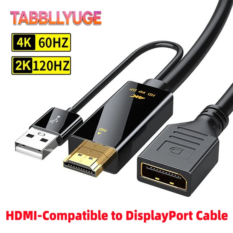 

4K@60Hz 2K@120Hz HDMI-compatible to DisplayPort Cable Converter Adapter with USB Power Cord Plug & Play for PC Gaming Monitor