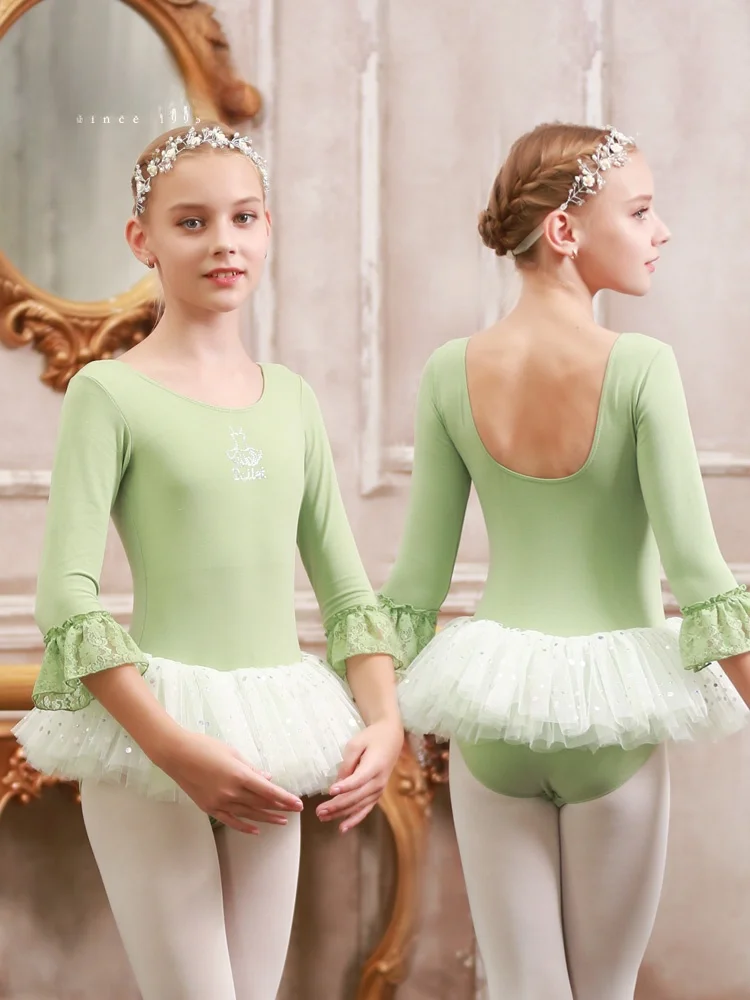 Traje de Práctica de Ballet para Niñas, Disfraz de Actuación con Falda, Material de Aodón, para Niñas Pequeñas