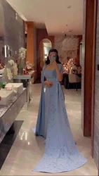 Saudi Arabia  Mermaid Strapless Prom Dresses with Shawl Pleated Evening Gowns Formal Party Dresses Beadings Floor Length