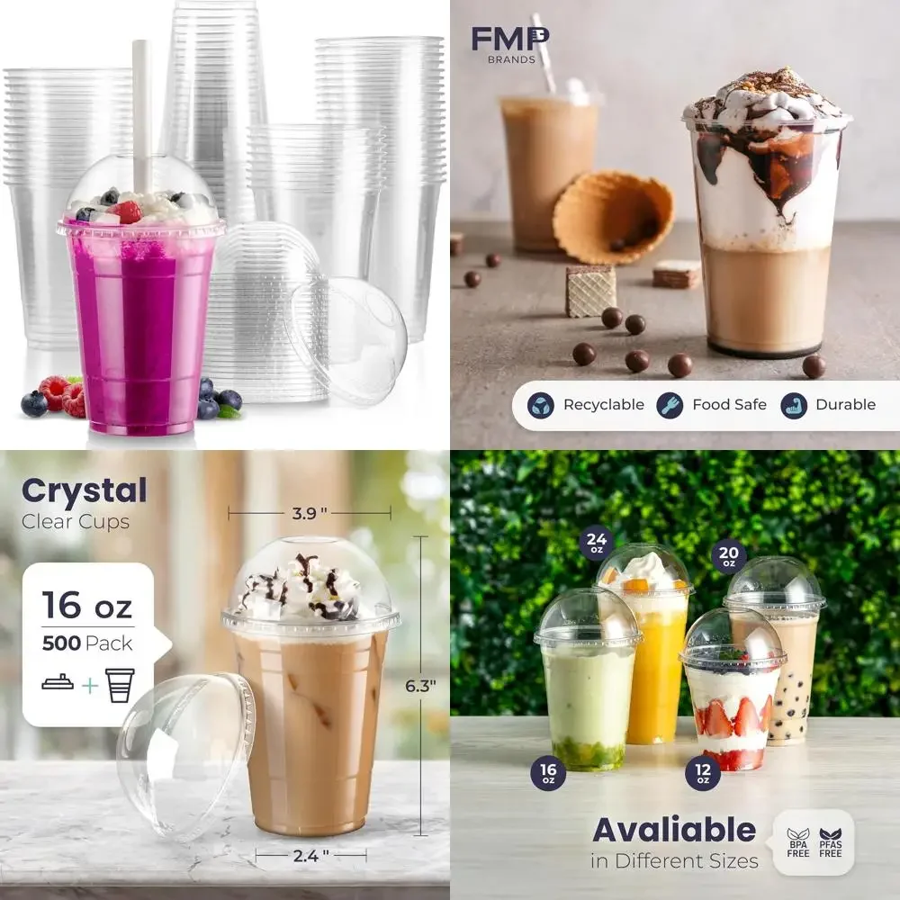 

16 oz Disposable Plastic Coffee Cups with Dome Lids, Ideal for Iced Coffee, Smoothies, and More