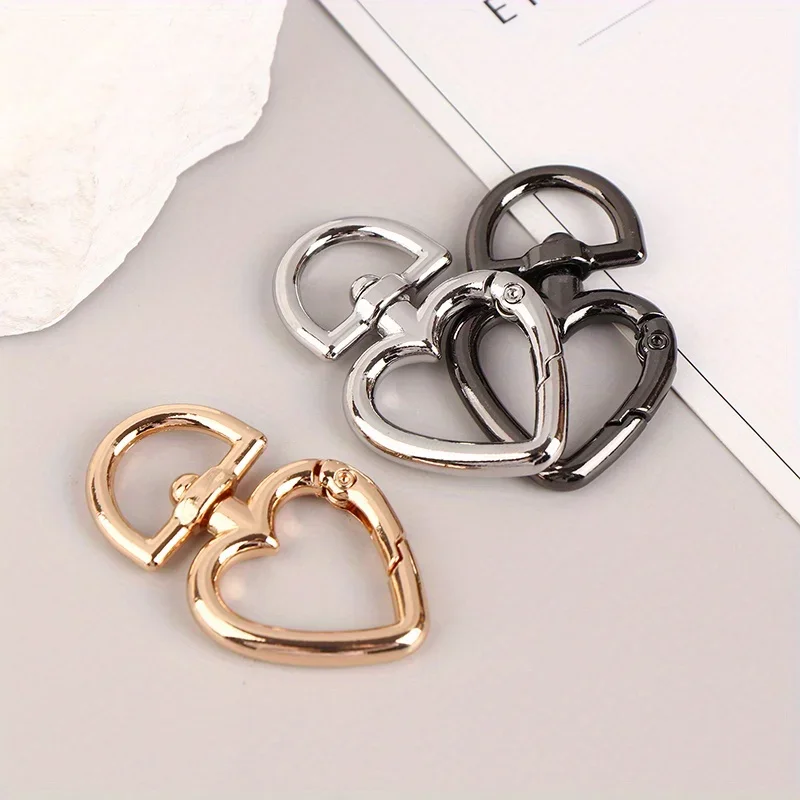 5pcs Peach Heart Shape Metal Spring Clasp Carabiner Key Ring Connectors for Keychain Snap Clasp Jewelry
