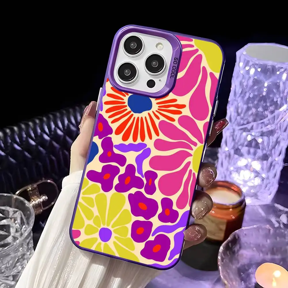 Flower Painting Art Phone Case For iPhone 16 15 14 13 12 11 Pro Max White Purple Matte Laser Metallic Aurora Funda - Image 6