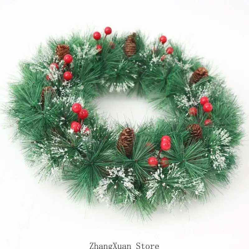 Weihnachtskranz für den Innenbereich mit rotem Rand und künstlichem Kiefernholz für den Tür- und Wandeingangsbereich 3XUF – Detail 10