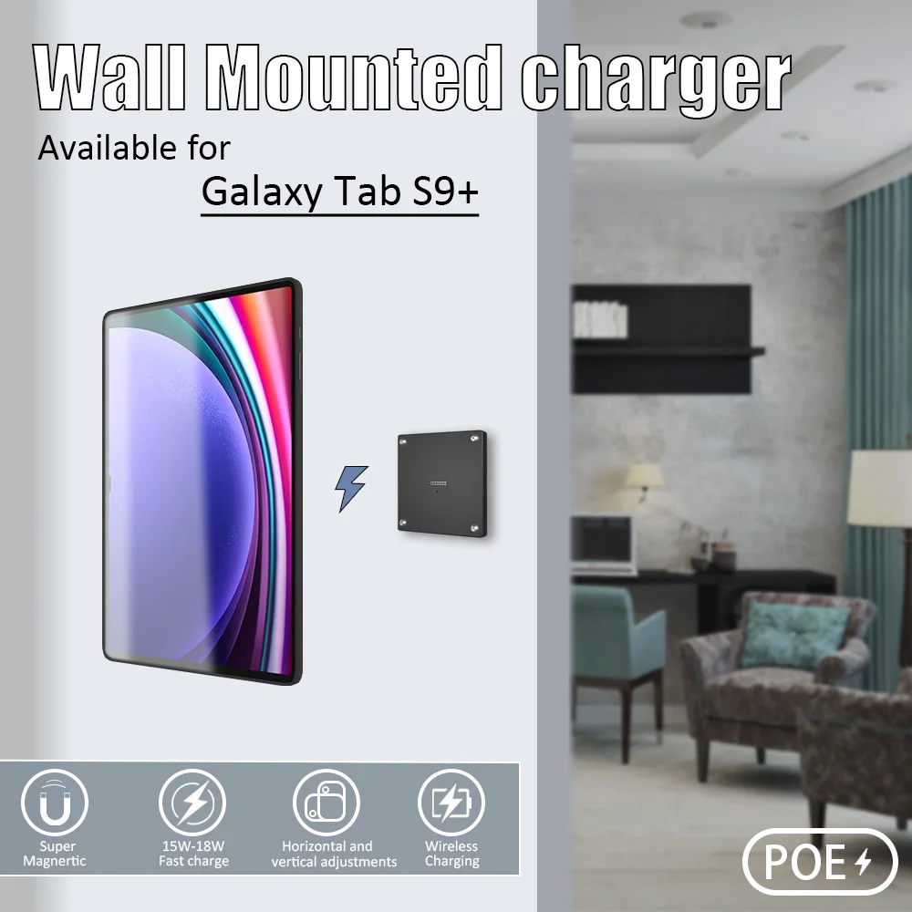 POE Magnetic Wall Mount with Charging Tablet holder for Samsung Galaxy Tab S9 Plus 12.4 wall charging station smart home