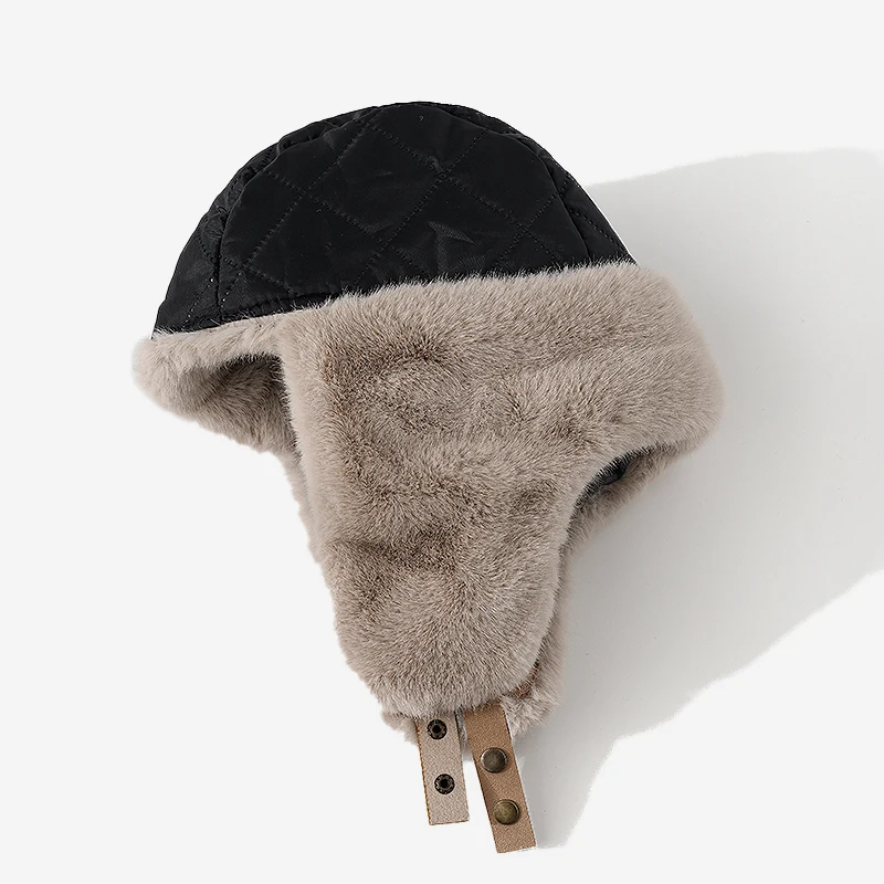 Sombrero ruso para hombre, gorro de piloto con orejeras, empalme coreano de imitación de conejo, Ushak bombardero, gorro grueso y cálido, gorro de