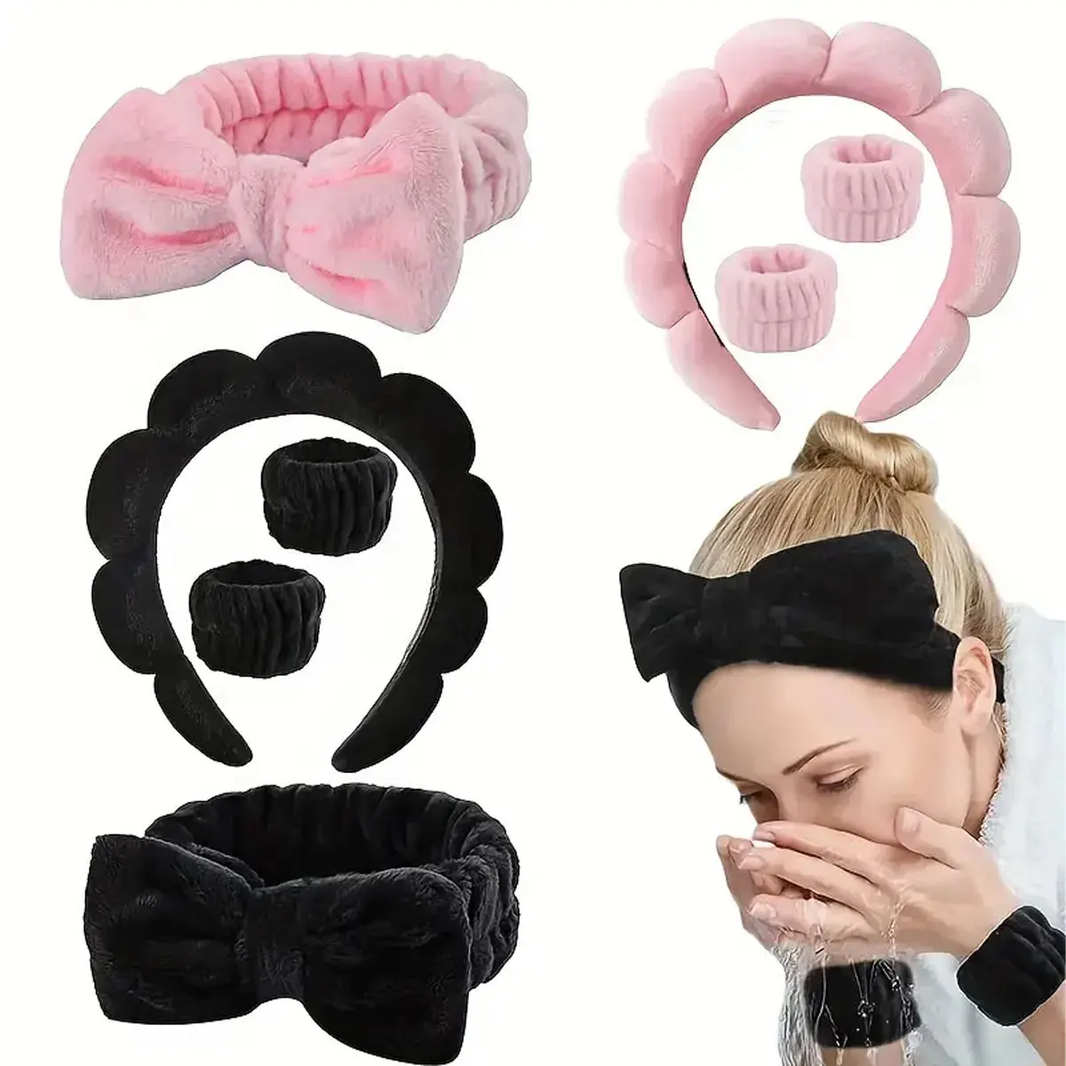 4pcs Skincare Accessories For Face Wash Skincare Hair Accessories，Sponge Spa Headbands & Wristband Set, For Washing Face Makeup