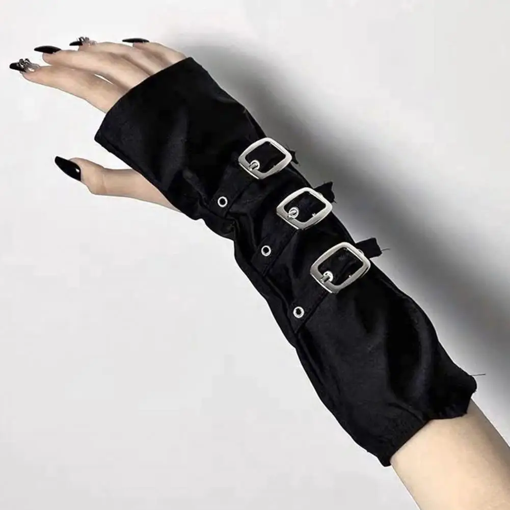 Goth Arm Warmers Fingerless Gloves Women Punk Metal Buckle Arm Warmers Gothic Steampunk Arm Sleeves Cosplay Party Accessories - view 4