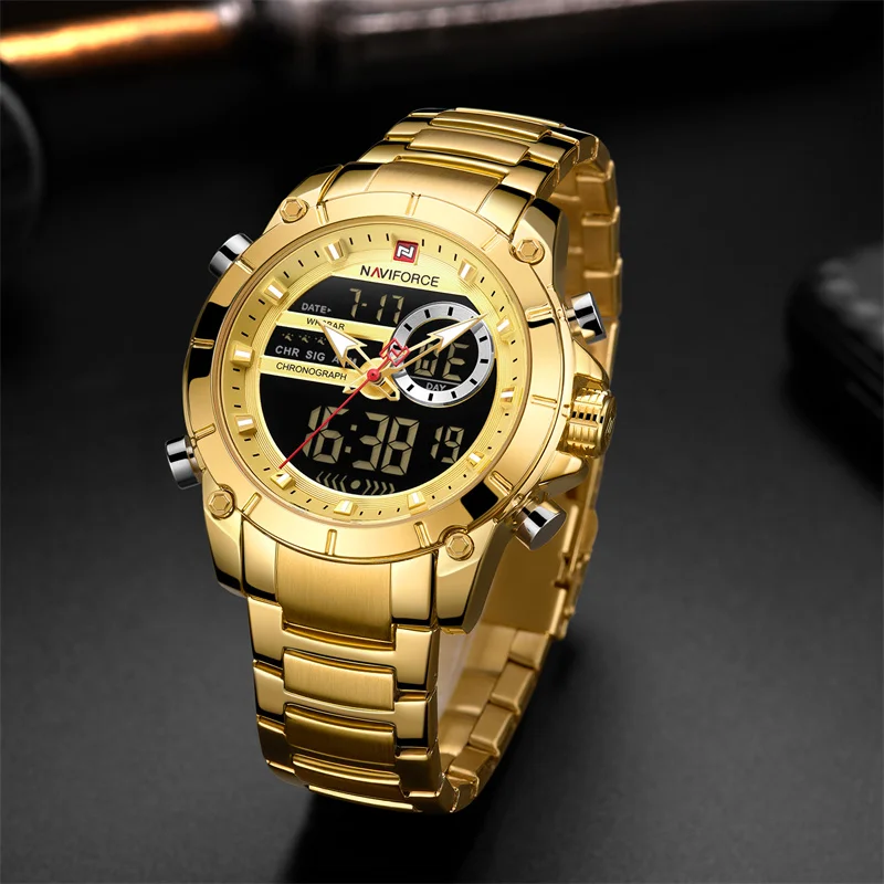 NAVIFORCE Watches for Men Luxury Brand Big Dial Gold Mens Watch Stainless Steel Waterproof Sport Male Clock Relogio Masculino