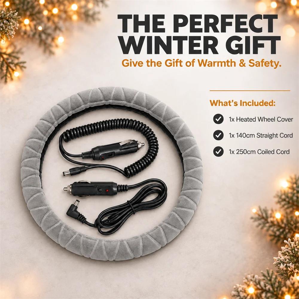 Universelle beheizbare Lenkradabdeckung, 12V Auto-Winter-Handwärmer, 38cm, weiche Plüsch-Heizabdeckung mit Spiralkabel – Detail 6