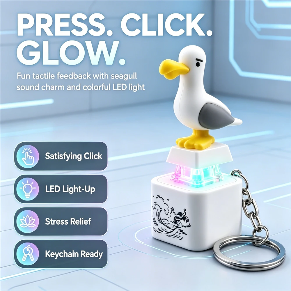 Seagull & Lizard LED Sound Fidget Keychain, USB Rechargeable Clicky Keyboard Switch Stress Relief Toy Keyring