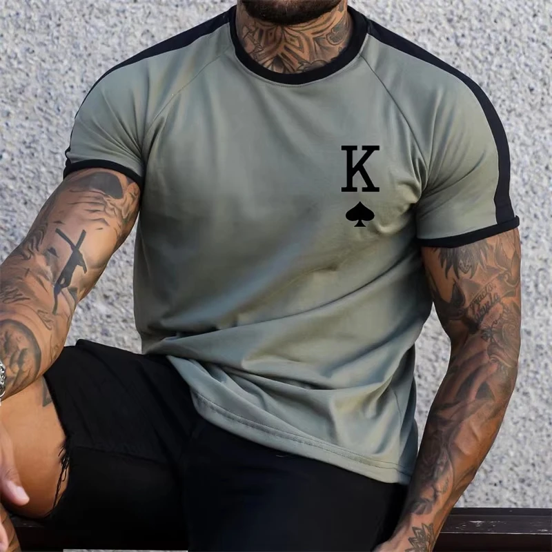 Hot Sell Summer Men T-shirt 3D Print Fashion K Letter Tops Tees Men Oversized Shirt Men Clothes Men Retro Short Sleeve Clothing