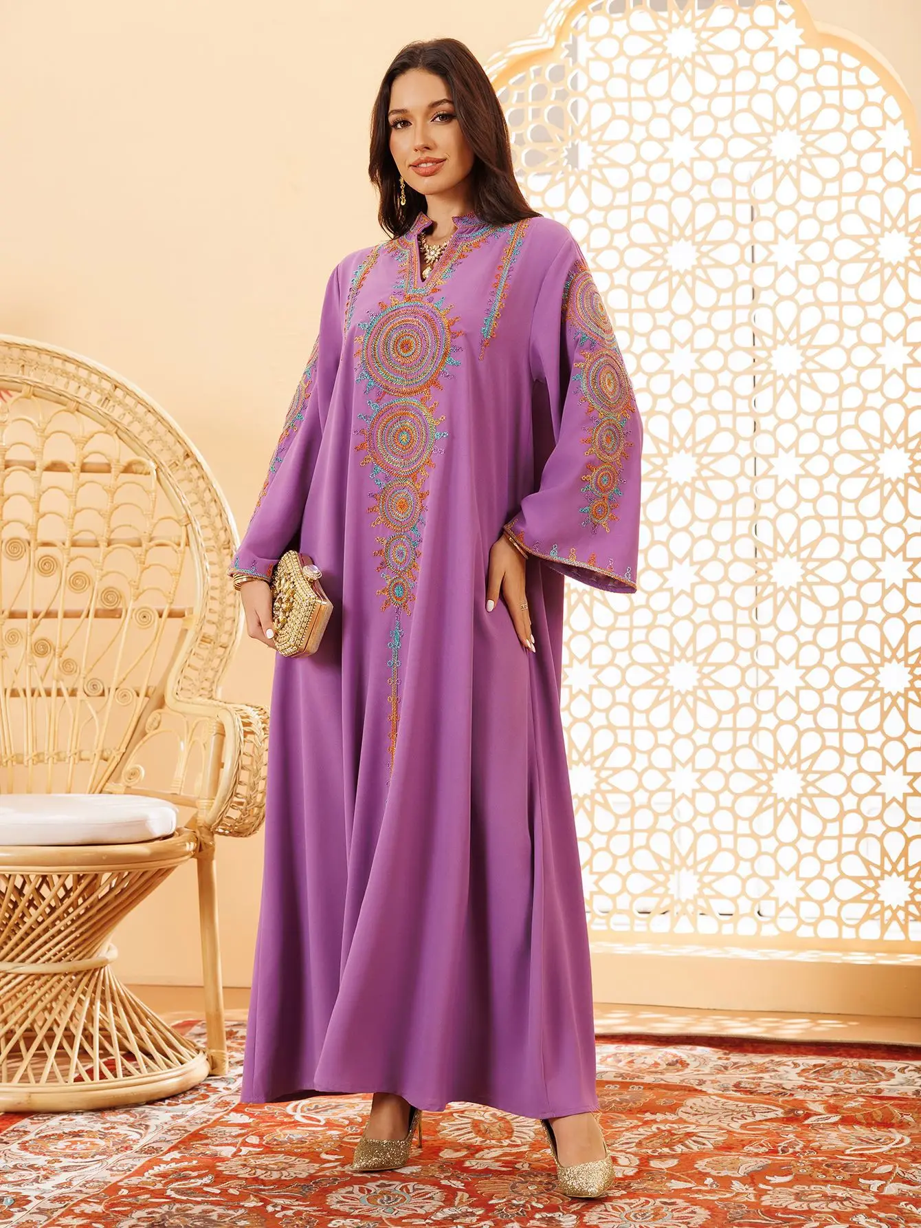 Eid Muslim Dress for Women Print Long Robe Ramadan Morocco Dubai Embroidery Kaftan Islam Vestidos Jalabiya Long Dresses 2025