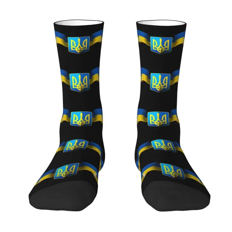 Fashion Men's Flag Of Ukraine Dress Socks Unisex Breathbale Warm 3D Print Ukrainian Coat Of Arms Crew Socks