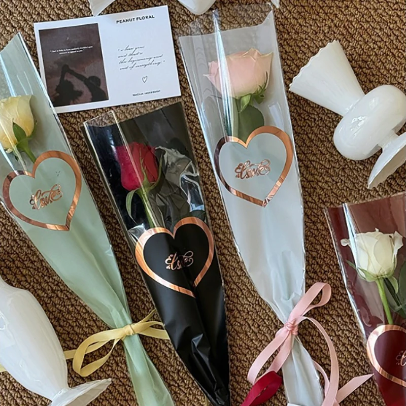 30Pcs Single Bouquet Flower Wrapping Paper Transparent Cellophane Gift Packaging Bag Wedding Birthday Party Florist Packing Bags