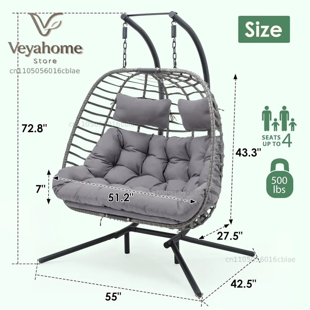 Double Egg Swing Chair with Stand for Outdoor, Patio Hand Made Rattan Wicker 2 Double Hanging Egg Chairs Hammock, Customized