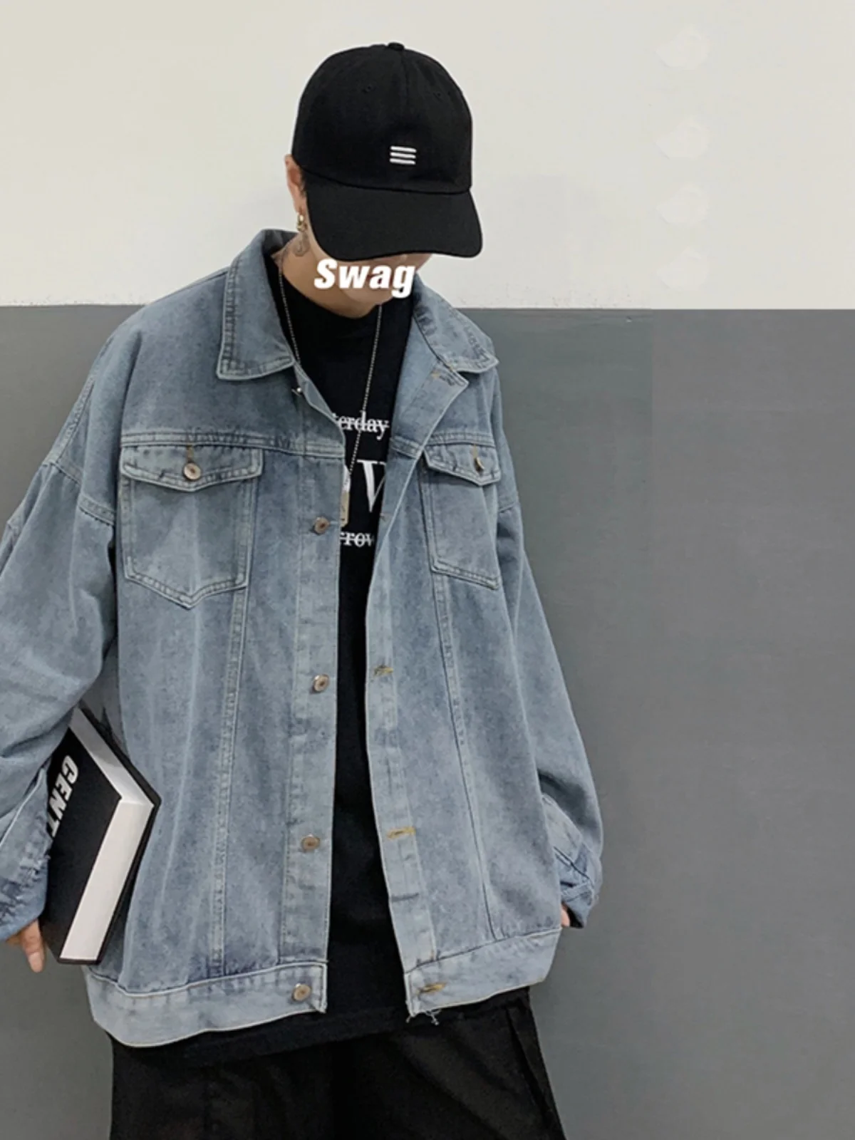 

Ретро-куртка из денима в гонконгском стиле для мужчин, свободного кроя, модная уличная одежда, универсальная осенняя верхняя одежда, молодежная модная ветровка