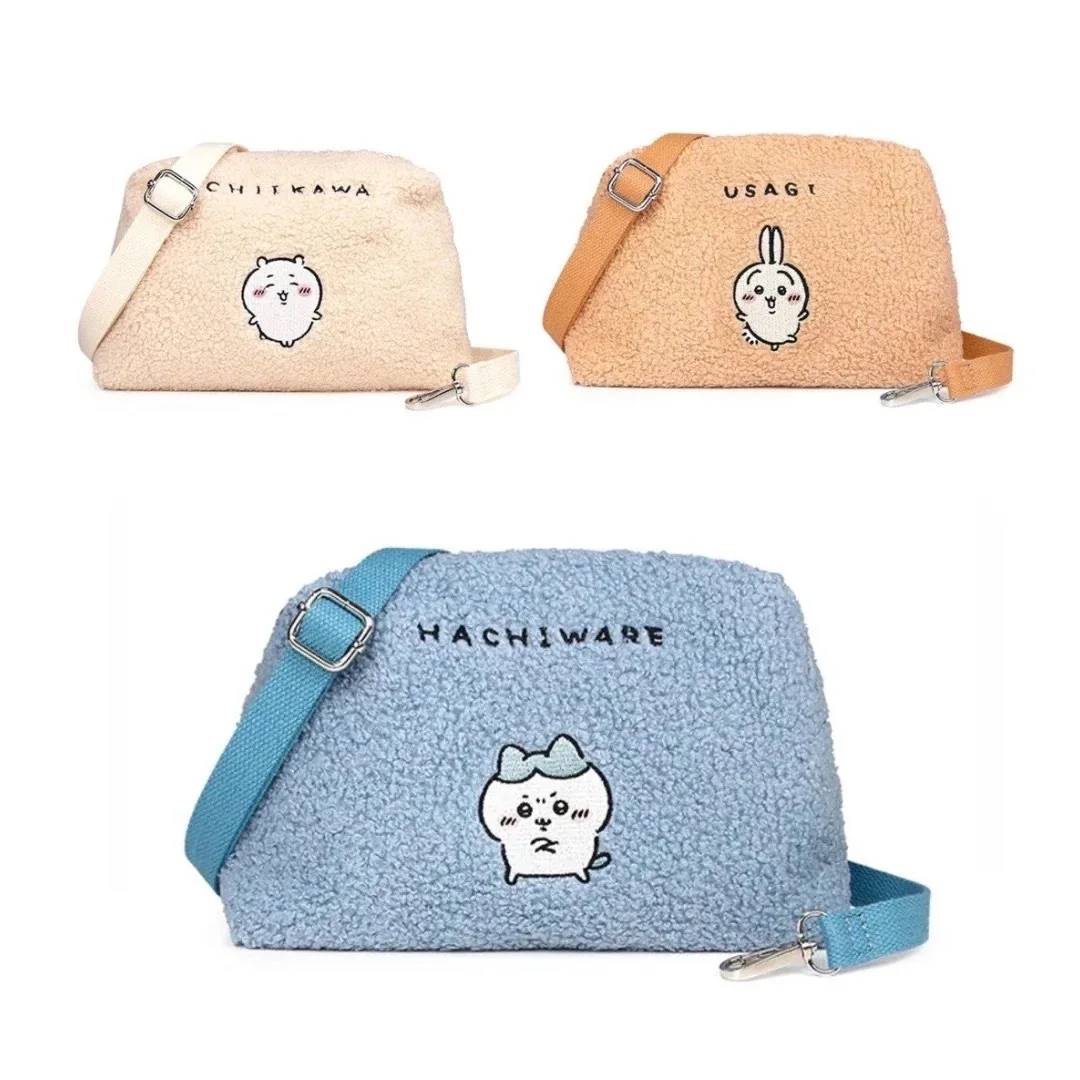 New Girl Chiikawa Embroidery Shoulder Bag Cartoon Bags for Woman Cute Sweet Crossbody Bag Anime Figure Kawaii Velvet