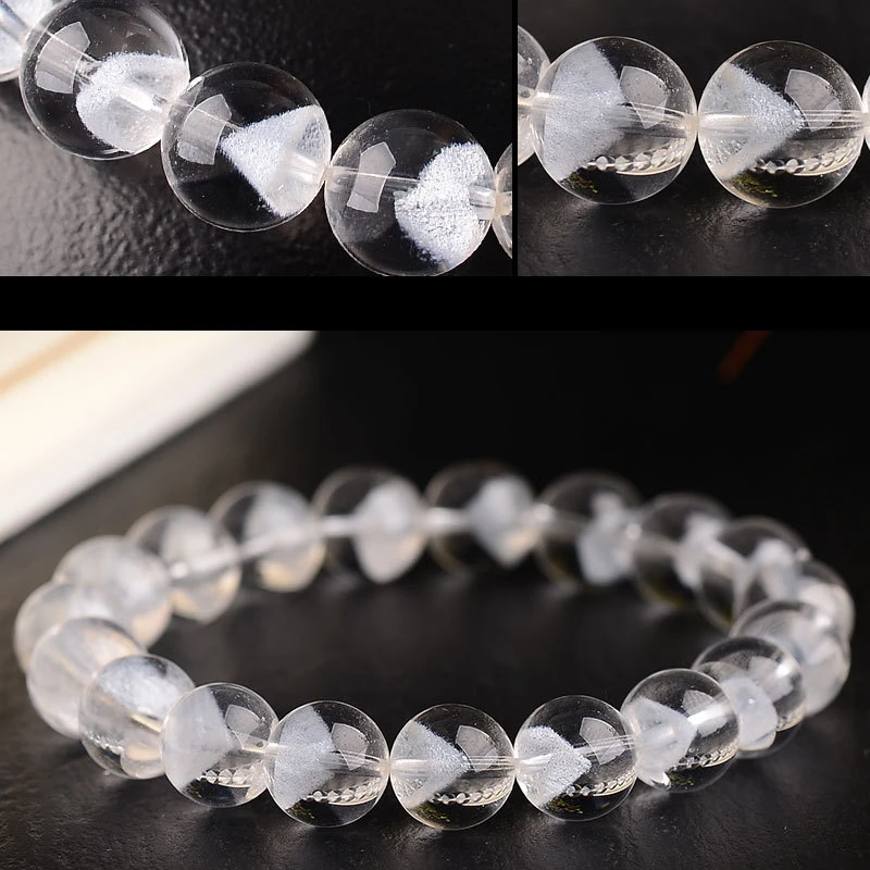 Natural White Phantom Quartz Crystal Garden Round Beads Woman Man Bracelets Bangle Phantom Bracelet Ghost 8 10 12 14mm