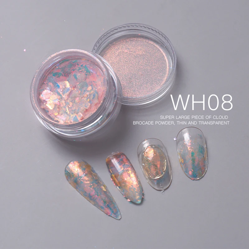 HNDO 8 Colors Aurora Crystal Irregular Opal Flakes Nail Powder Nails