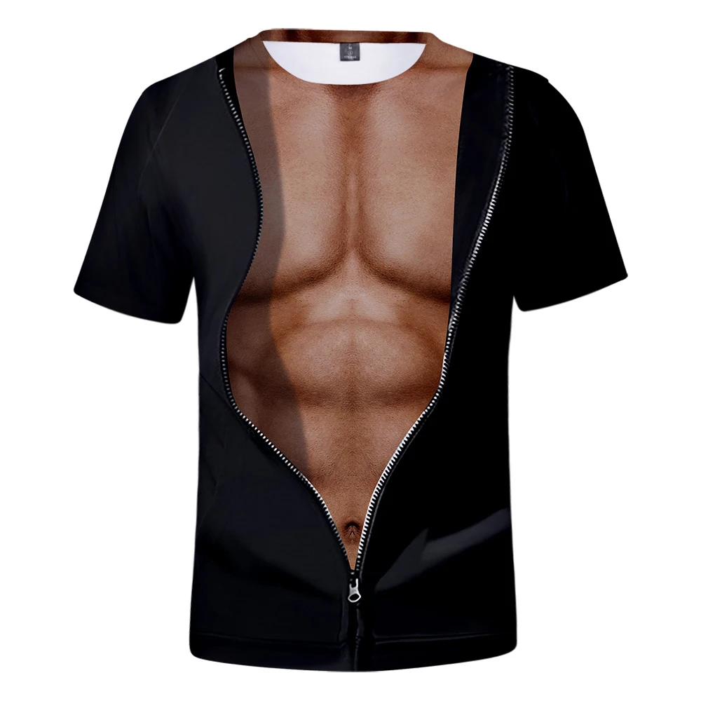 Camiseta de manga corta con músculos en 3D para hombre, ropa de calle para disfraz de Pectorales falsos, para Halloween