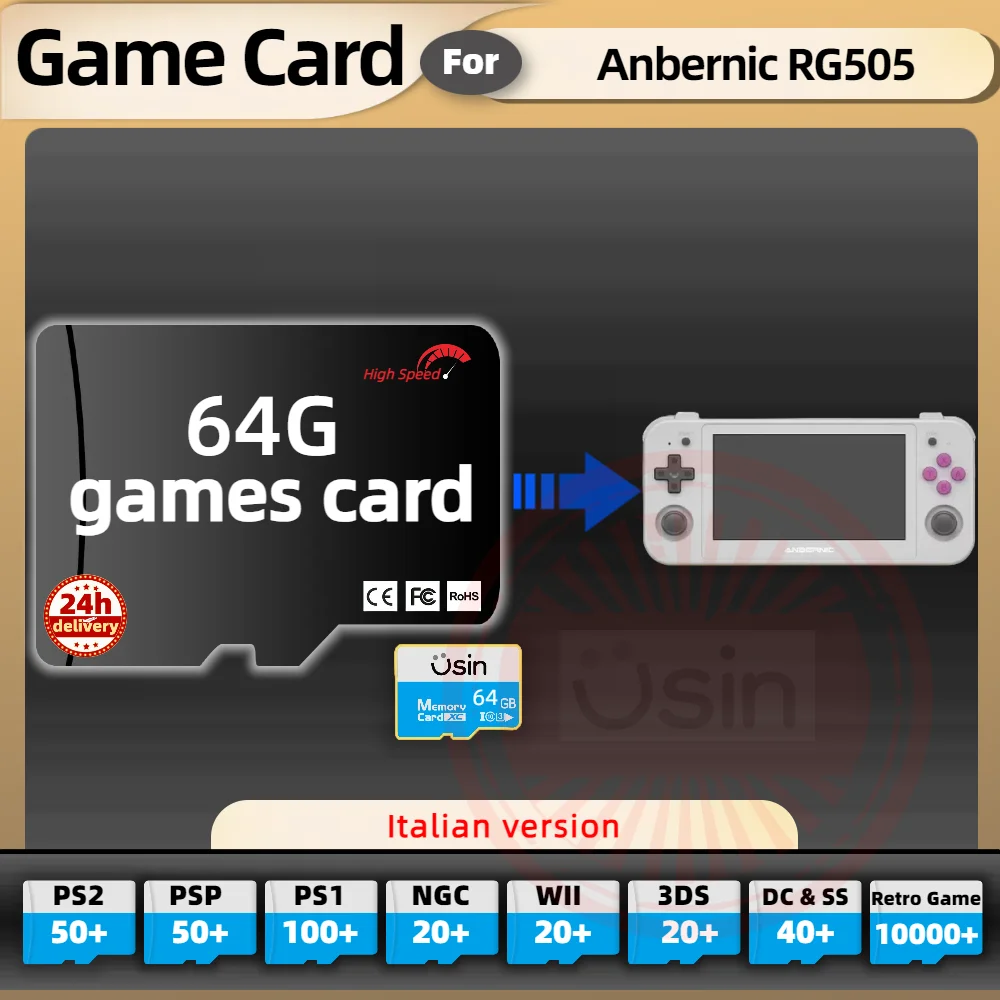 SD Game Card For Anbernic RG505 Italian version Retro PS2 PSP Games Android Gaming portable Console Memory TF High Speed 64G