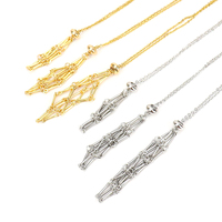Stainless Steel Design Crystal Cage Necklace Holder Net Metal Chain Stone Collecting Holder Adjustable Pendant Jewelry