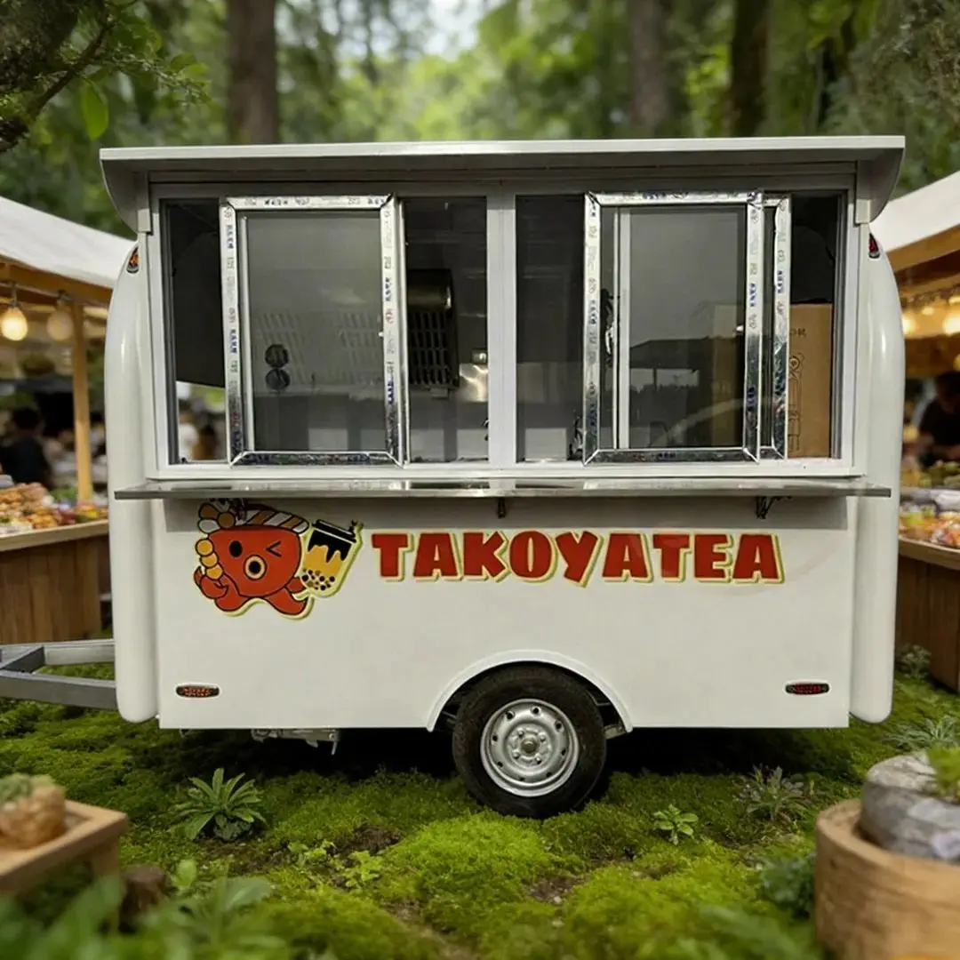 Fiberglass Mobile Food Cart with Stainless Steel Kitchen Workstation for Street Food Business