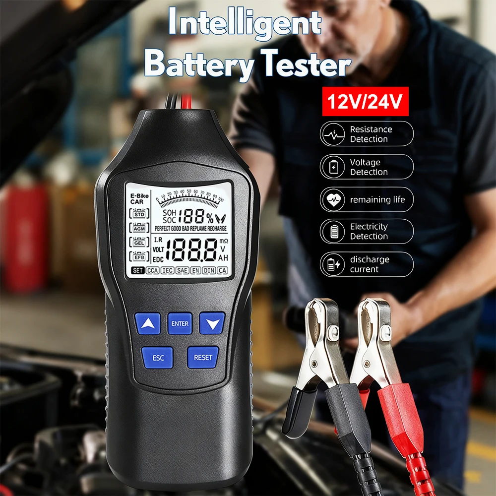 

Automotive Diagnostic Scan Tools 12V 24V Battery Tester For Cars Ebikes LCD Digital Display Screen ​Intelligent Quick Check