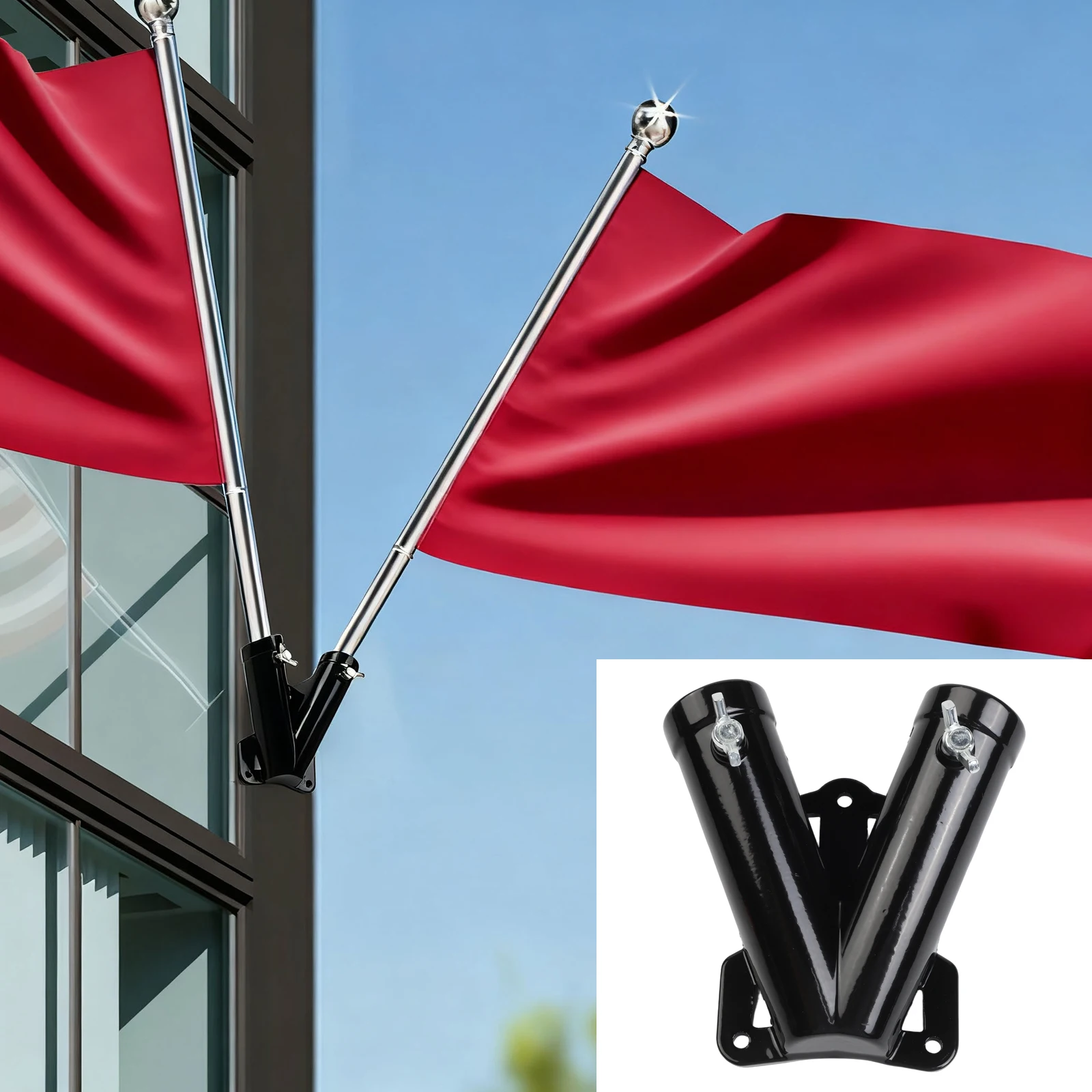 V Shape Double Flag Pole Bracket Holder With Strong Galvanized Screws Aluminum Alloy Flag Fixed Bracket 12x3cm For Flag Support