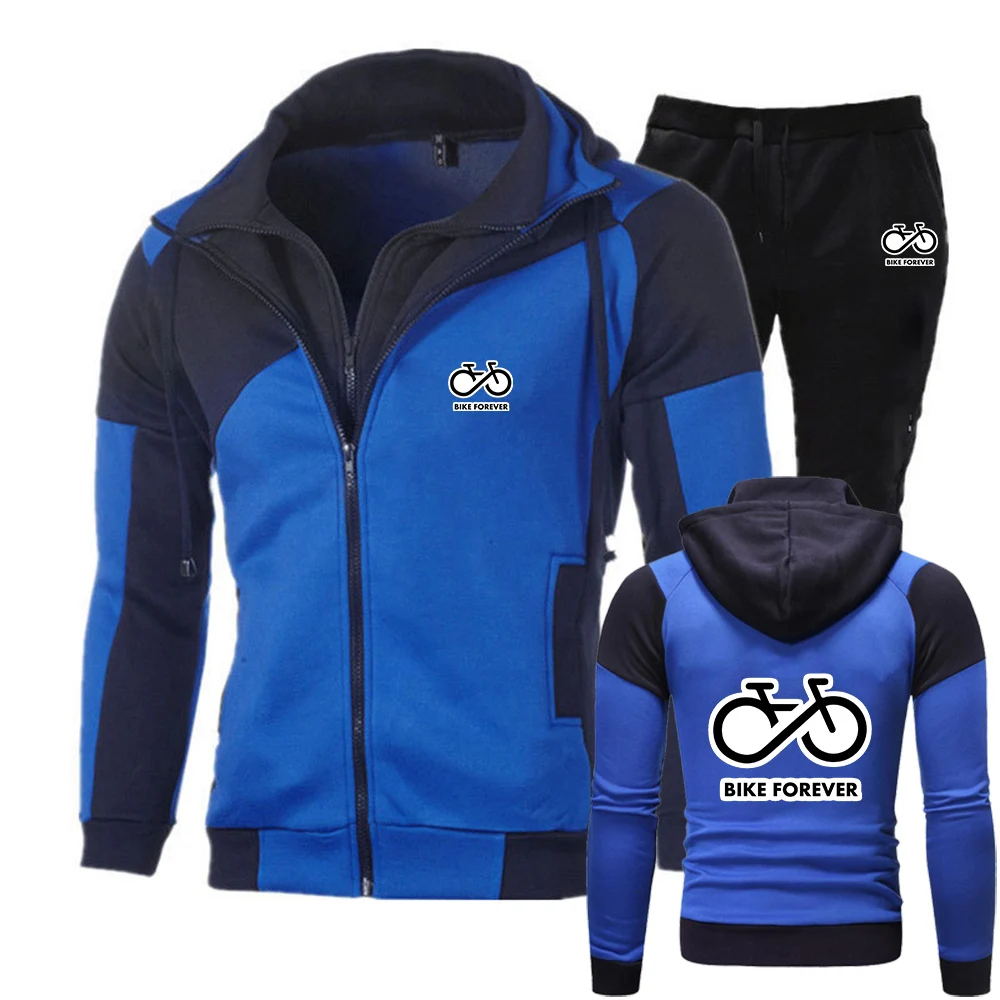 2025 printemps et automne vélo pour toujours imprimer hommes épissage décontracté sweat à capuche avec fermeture éclair + pantalons de survêtement haute rue sport costume