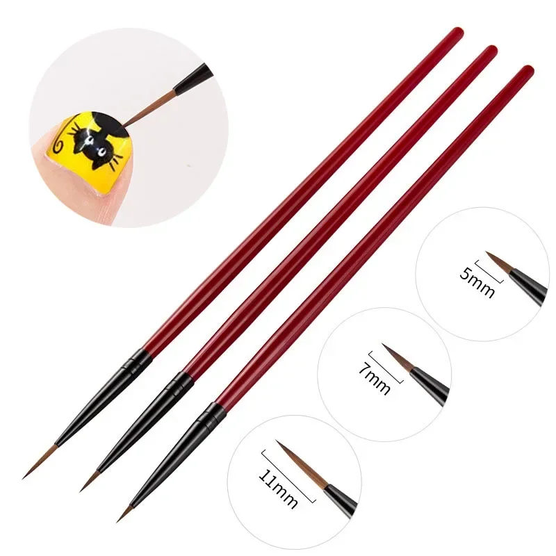 3pcs/set Nail Art Liner Painting Brush Thin Stripe Line Drawing Pen DIY UV Gel Tips French Design Manicure Tool 5/7/11mm