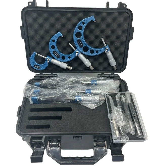 

Outside Micrometer Set Black/blue Plastic Box Packing Industrial 6 PCS Micrometers Set Set 0-150mm Arch Frame Micrometers
