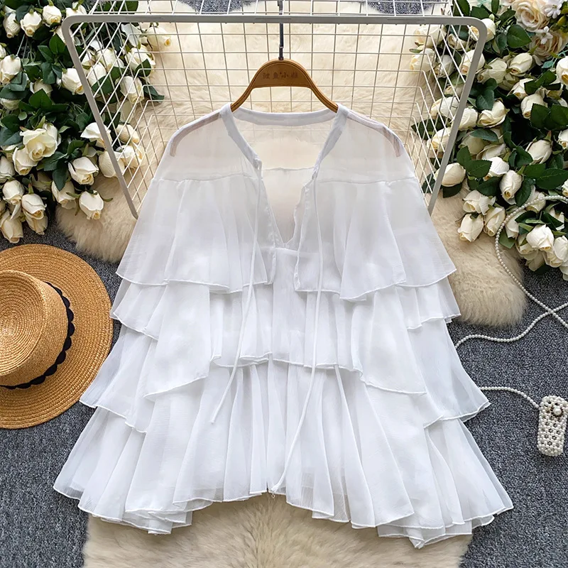 

High-End Mesh Shirt For Women, Autumn Ruffled Loose Fit, Flattering And Elegant Top