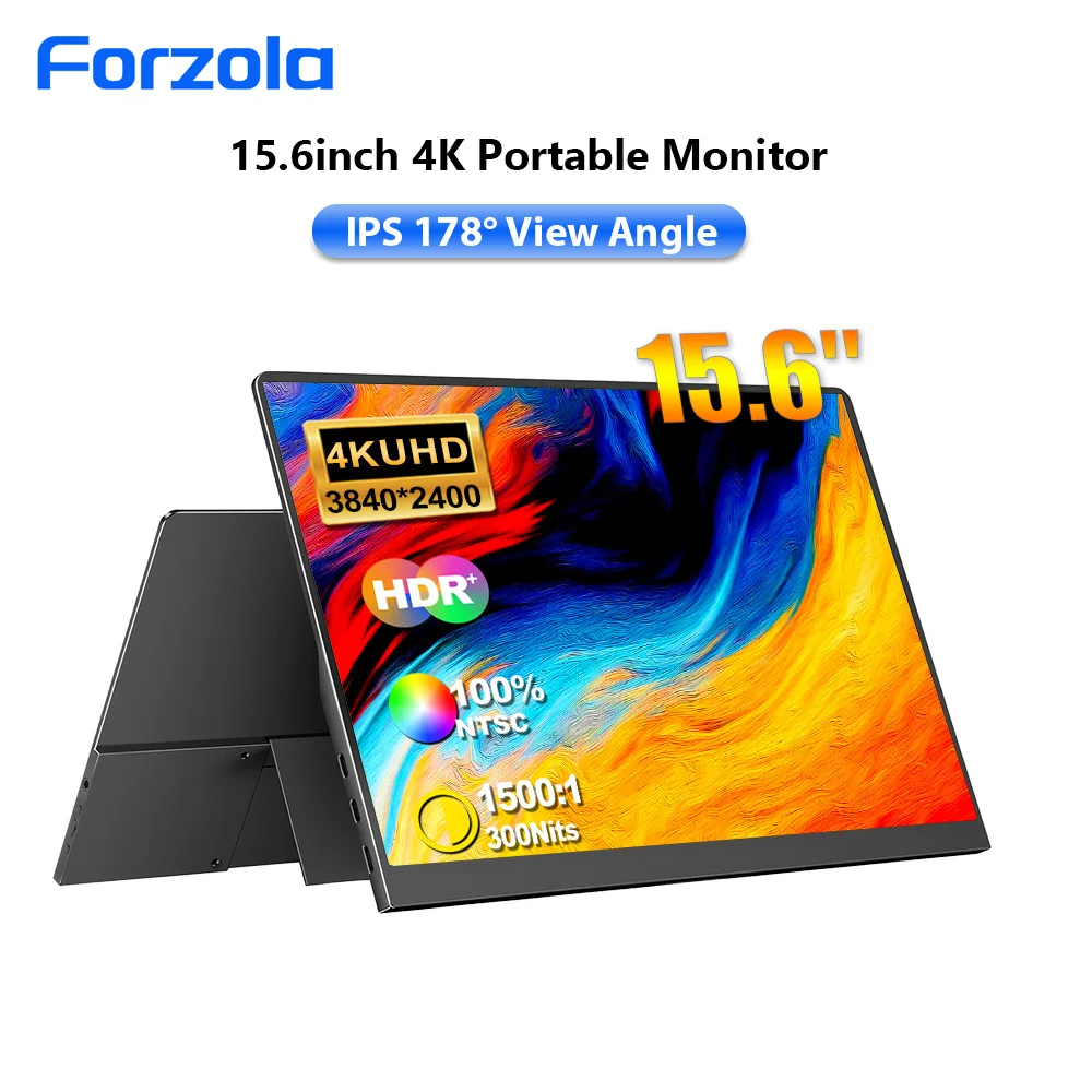 Monitor Portátil FORZOLA 15.6 4K UHD, Monitor de Viagem com HDMI USB-C para PC, Mac, Telefone, PS 4, 5, Switch com Suporte VESA