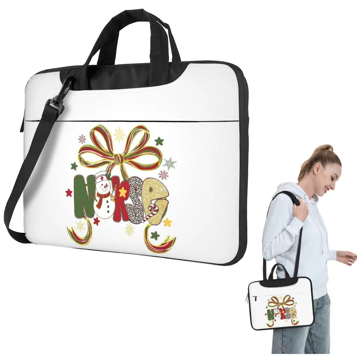

Christmas Nurse Coquette Crossbody Laptop Bag Case Computer Bag 13 14 15.6 Inch Notebook Pouch for Lenovo