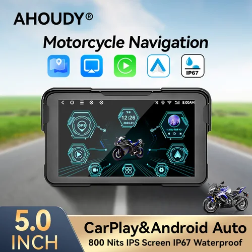 AHOUDY 5 ''pantalla de navegación para motocicleta Carplay IP67 impermeable Android Auto Bluetooth 5G WiFi módulo