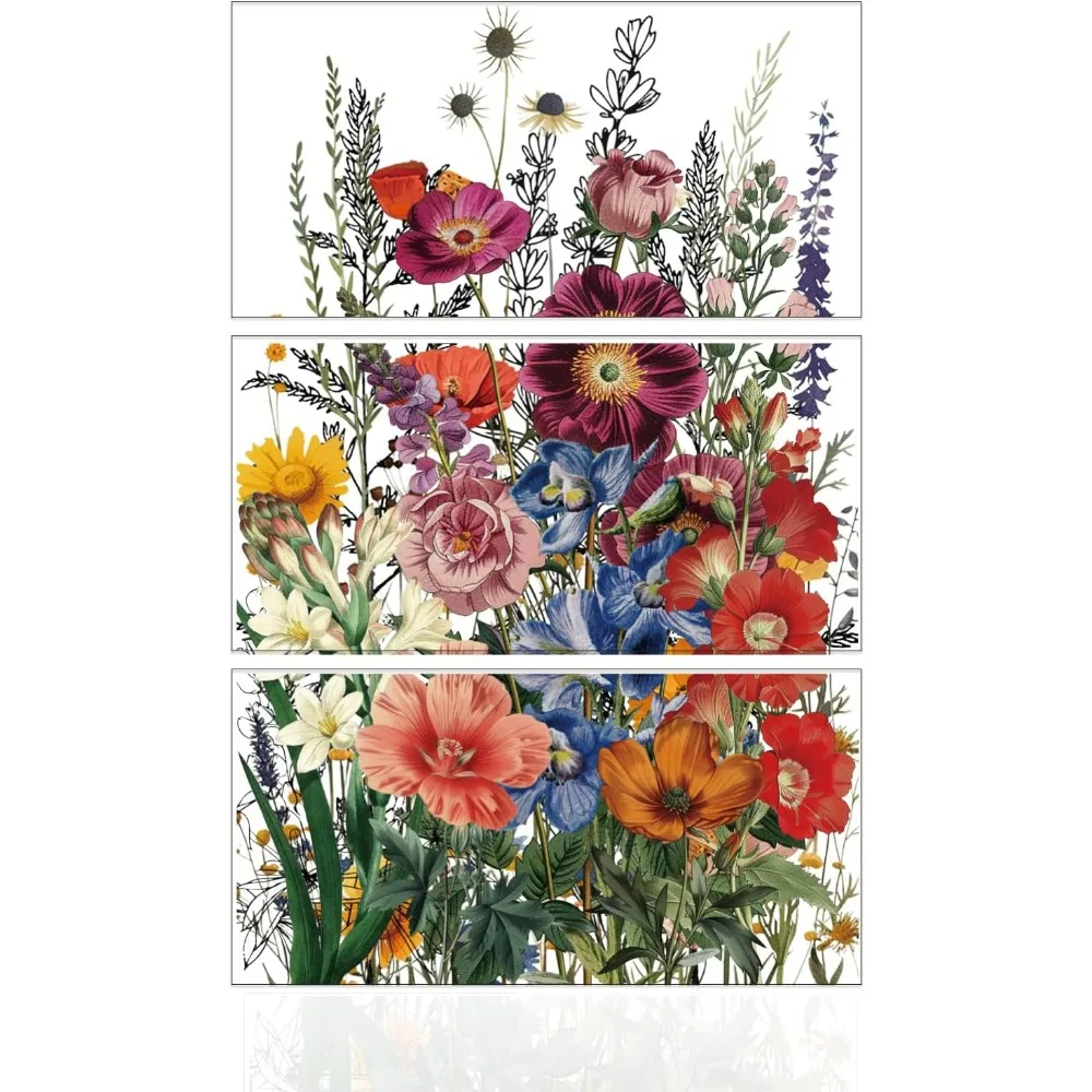 3 Blatt Vintage-Garten-Blumen-Transferaufkleber, 15,2 x 30,5 cm, für Pflanzen, Möbel, Fenster, Reiben auf Transferaufkleber für Heimwerkerarbeiten