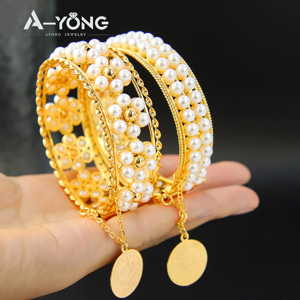 Multilayer White Pearls Bracelet 21k Gold Plated Italian Charm Bangles Women Mother\'s Days Valentine\'s Day Women Luxury Jewelry