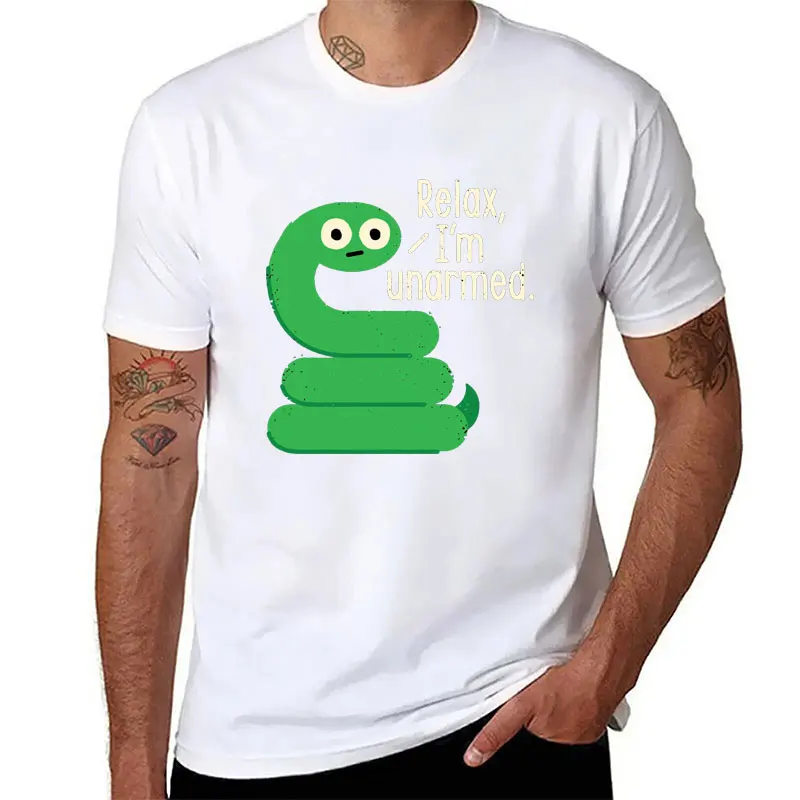 Fangs for Understanding Printed T-shirt Funny Green Snake Relax Im Unarned Man Tshirt Kawaii Cartoon Woman Short-sleev Tops