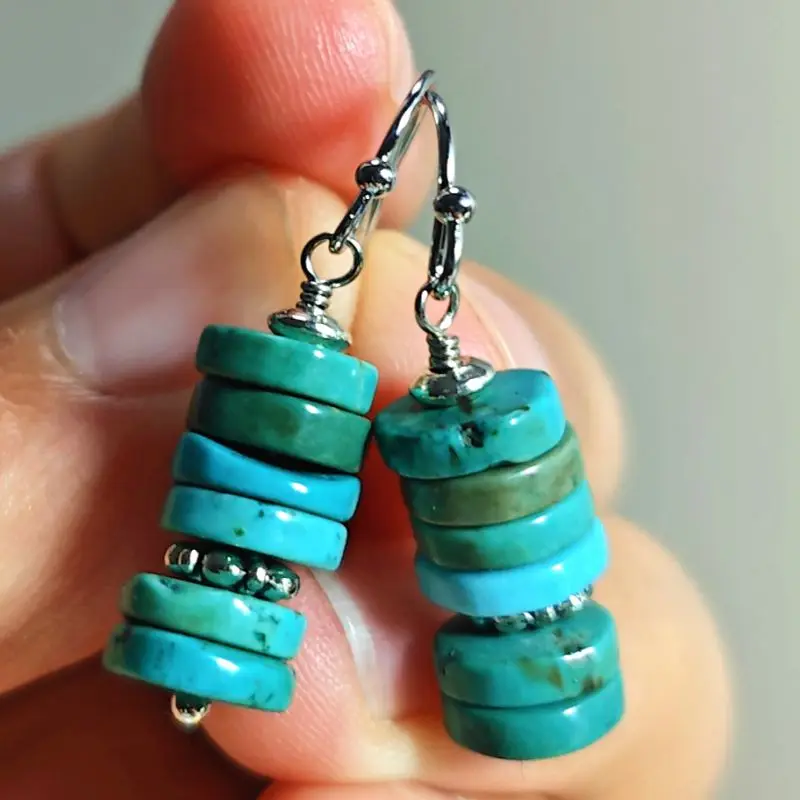 

Natural blue turquoise septum earrings with 925 silver hooks Minimalist Beaded Custom Drop Unisex Women Ear Cuff Wedding Men