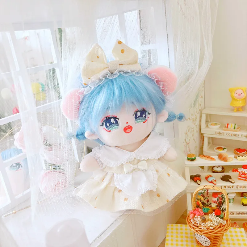 Cute 20cm Korean Idol Doll Plush Toy Clothes Soft Animal Bow apron Dress White princess shoes Dolls Clothes Kids Toys Gifts Doll