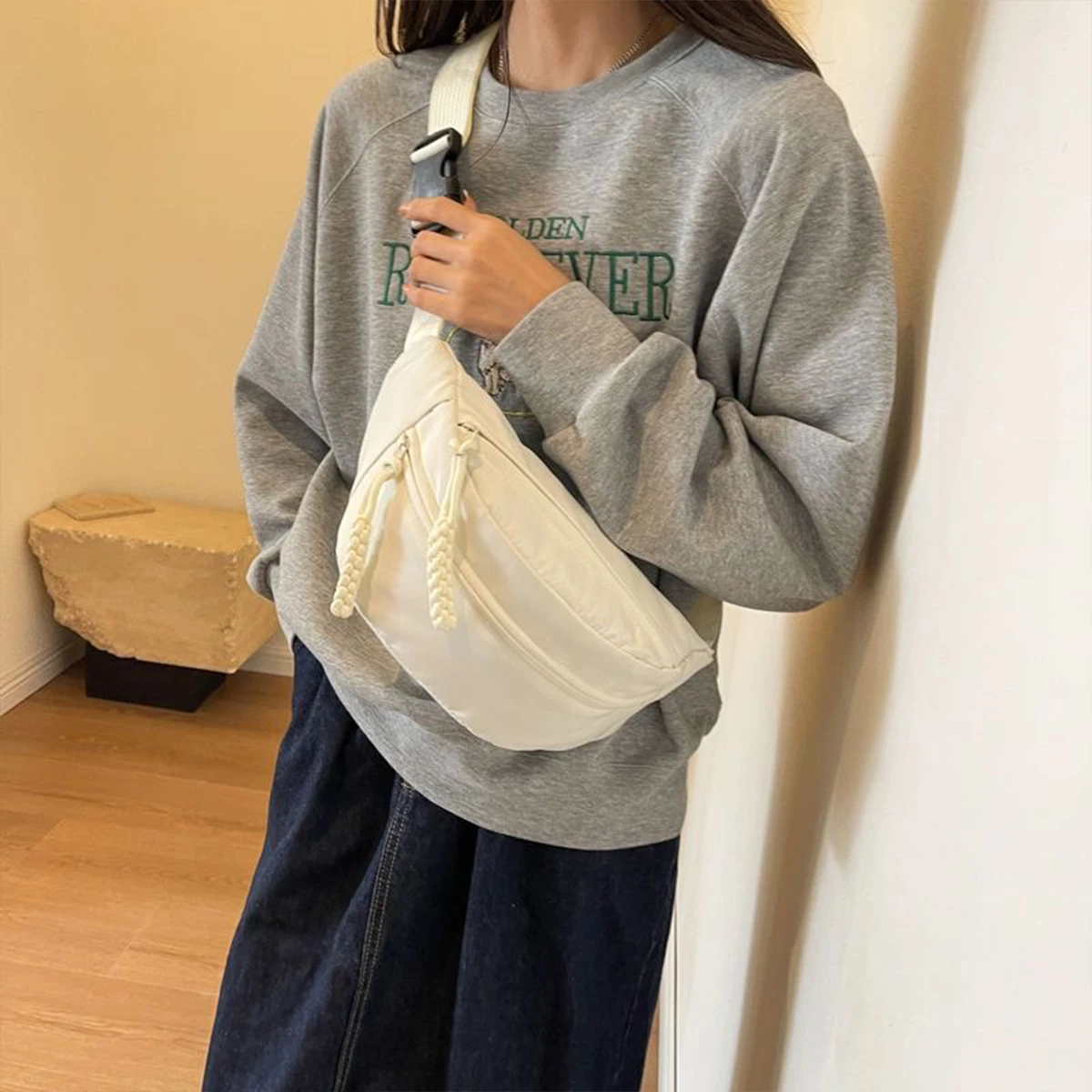 

Women Stylish Practical Crossbody Bag Lightweight Nylon Large Capacity Zipper Multiple Compartments Waist Bag Daily Use