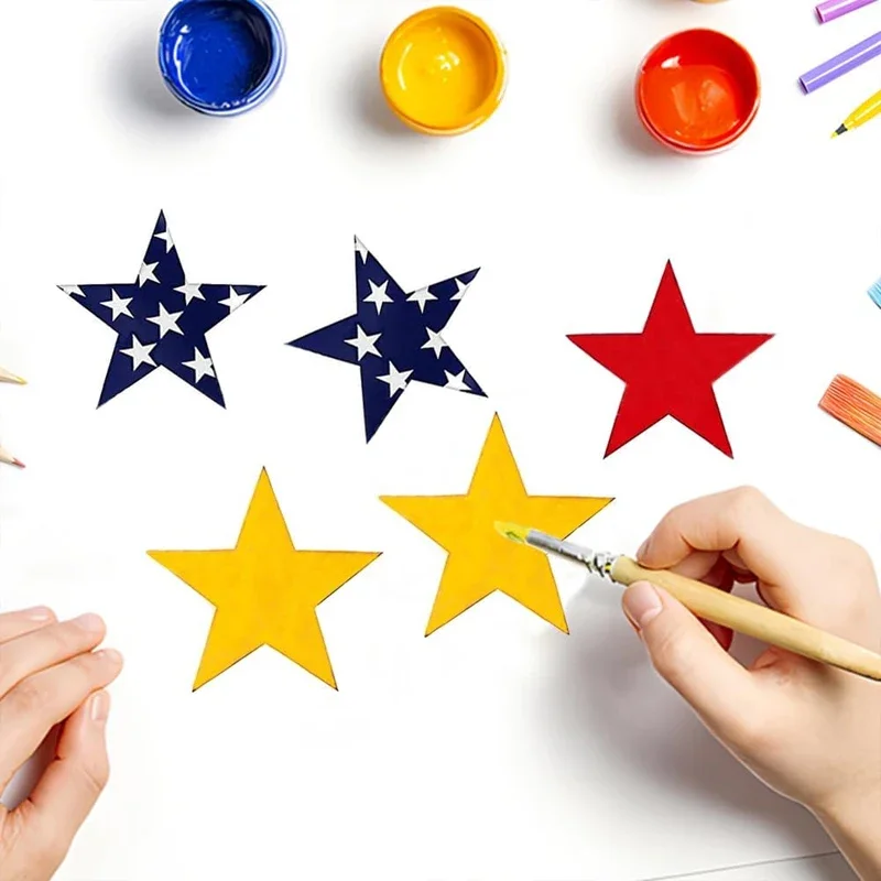 25pcs 5cm Unfinished Wooden Stars Shape Pieces, Blank Wood Cutouts Ornaments for Craft Project and Party Wedding Decor