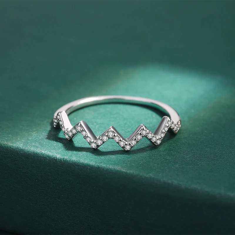 Classic Wave Full Diamond Couple Ring For Women Round Original Authentic Sterling S925 Silver Valentine's Day Gift Jewelry
