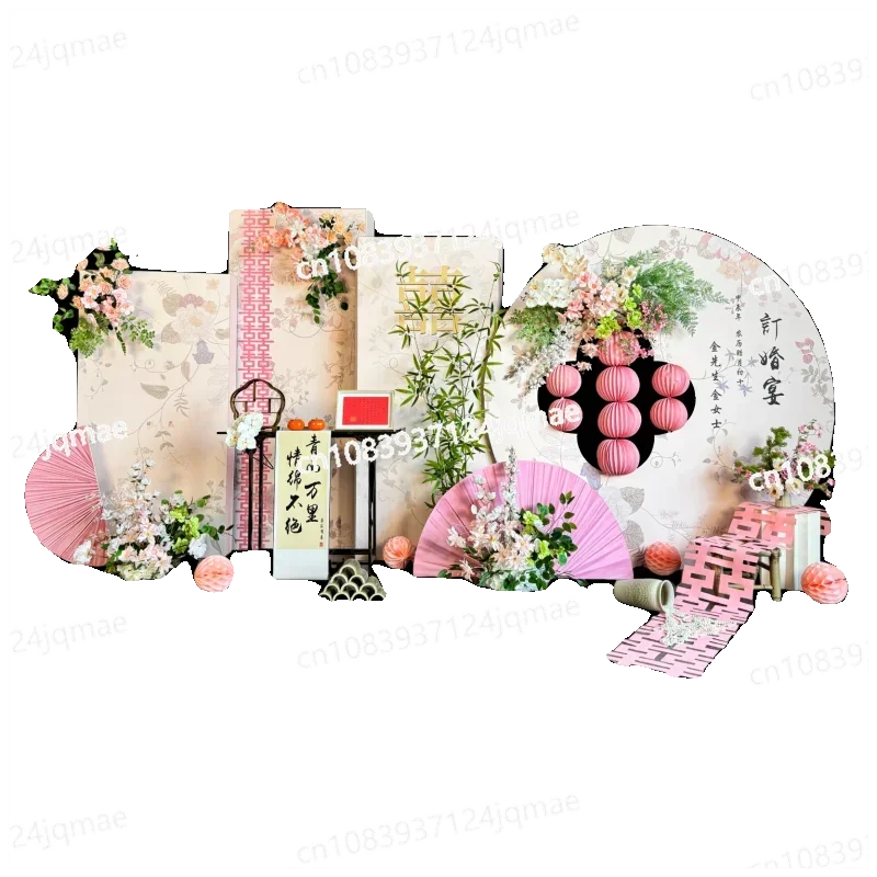 Pink Floral Arrangement Decoration Table Background Wall Complete Set of Kt Board High-end Supplies Package