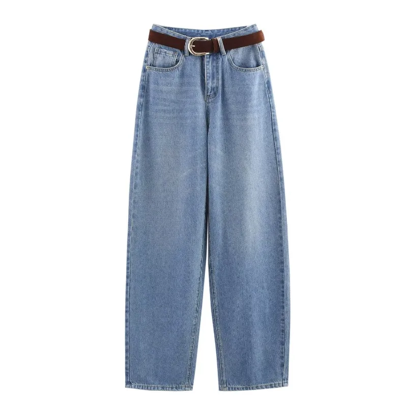 

TRAFZR Women's Denim Pants Light Wash Distressed High Waisted Loose Boyfriend Jeans 2025 Casual Outfit with Belt for Daily Wear
