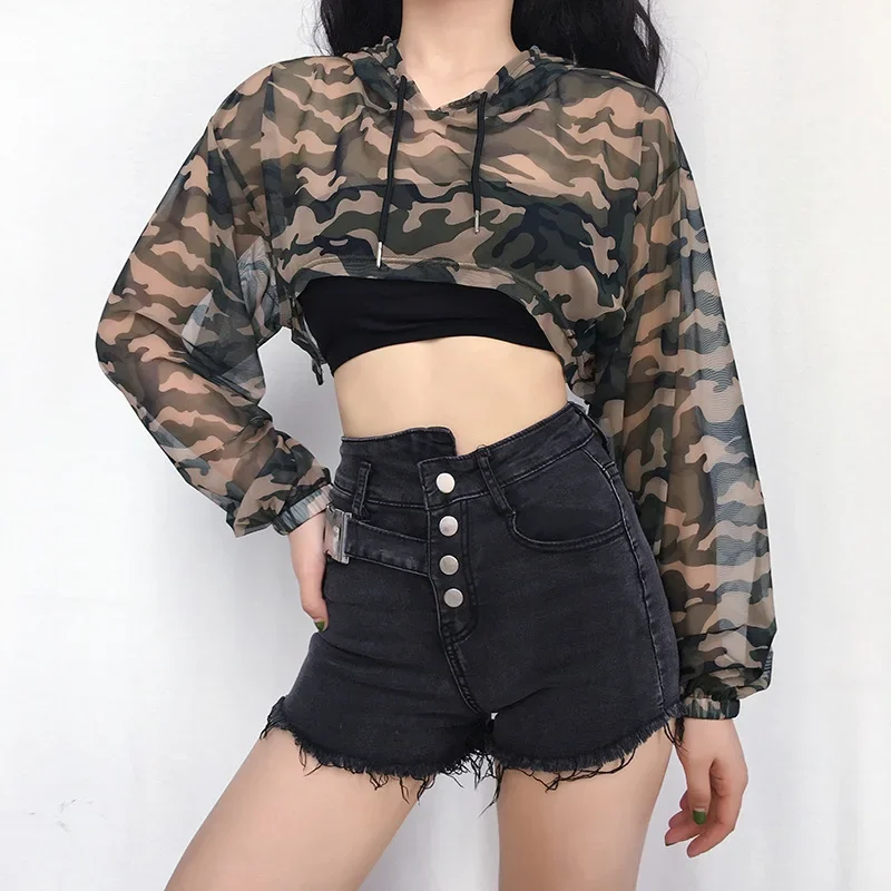 Y2K Striped Hollow Out Crop Top Sexy Hip Hop Gothic Women Clothes Vintage Full Sleeve Retro Smock Top Grunge Crochet Tee Beach