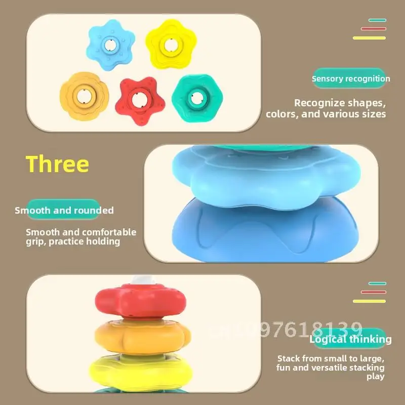 1～2歳児向け音楽付き回転式レインボー積み木おもちゃ - 色と形の早期学習おもちゃ