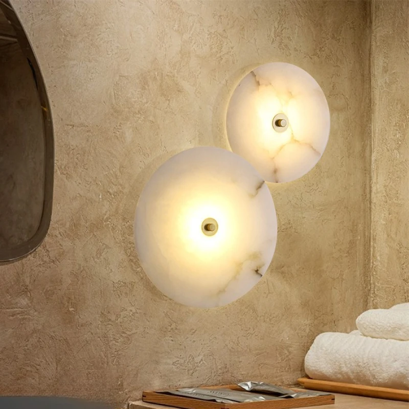 

Circular LED Natural Marble Wall Lamp Northern Europe Modern Simple Corridor Parlor Atmosphere Lamps Room Decor Indoor Lighting