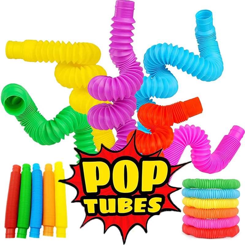 1/2pcs Mini Pop Tubes Sensory Toy For Adult Fidget Stress Relieve Toys Kids Squeeze Toy Colorful Plastic Bellows Children Toys